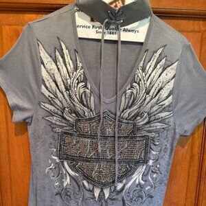 Harley Davidson Womens Large, Rhinestone, Mock Neck